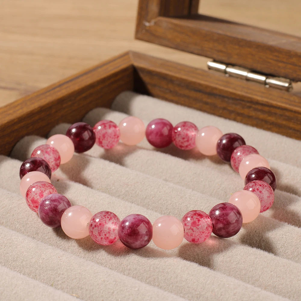 ✨ Cute Autumn & Winter Jewelry – Pink Garnet, Pink Quartz & Strawberry Quartz Bracelet – Natural Stone Gift for Girlfriend