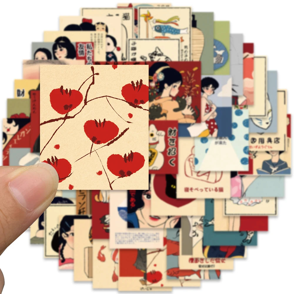 🎨 50pcs Vintage Classic Japanese Anime Scrapbook Stickers – DIY Diary, Laptop, Luggage, Skateboard Graffiti Decals | Free Shipping