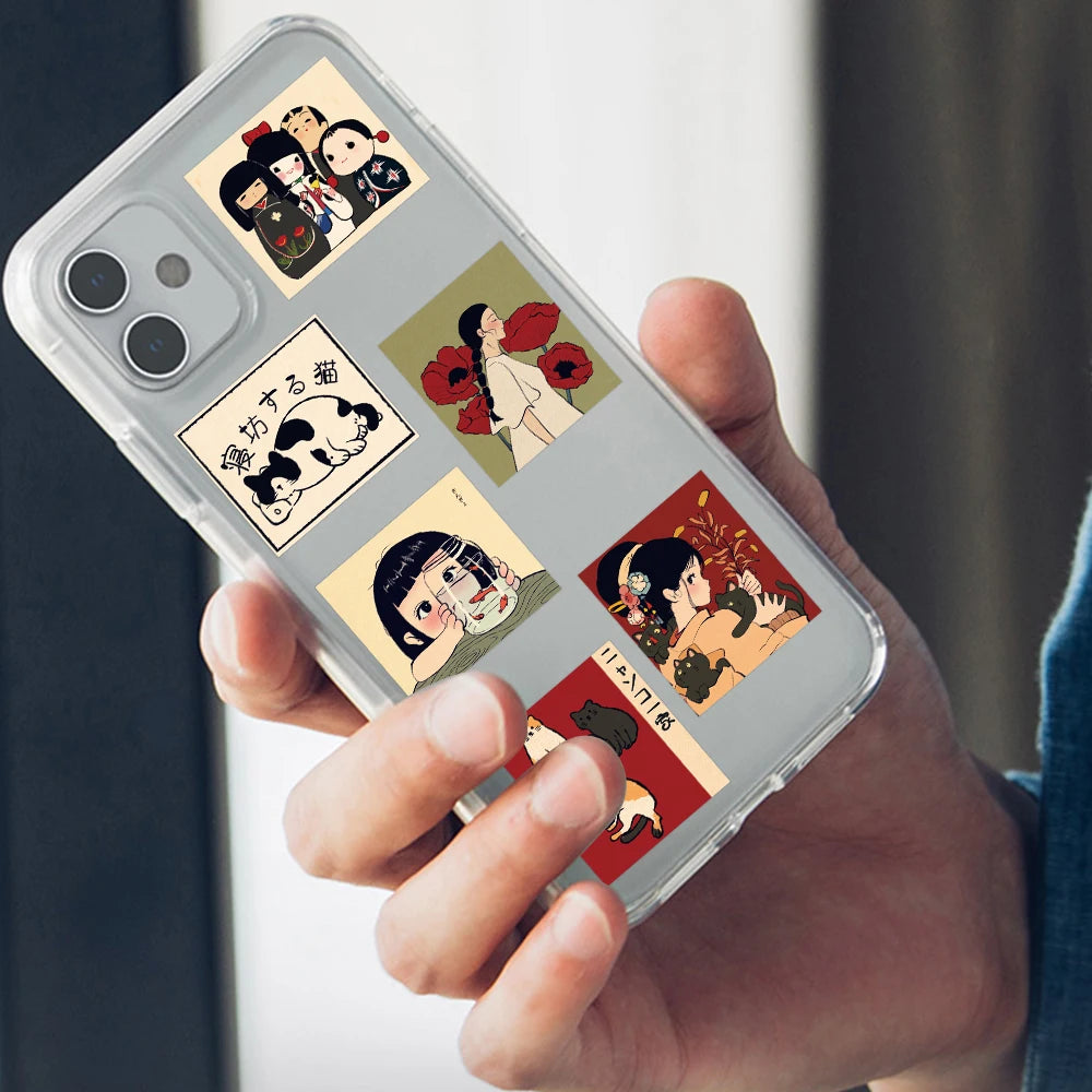 🎨 50pcs Vintage Classic Japanese Anime Scrapbook Stickers – DIY Diary, Laptop, Luggage, Skateboard Graffiti Decals | Free Shipping