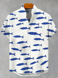 ✨ The Sovereign Zen-Fish Heritage: Premium Men's Cotton-Linen Blend Casual Shirt – Retro 3D Artistic Print, Breathable Short-Sleeve Button-Up (Ropa Casual Para Hombre) with Vintage Tailored Fit SFQQQD839