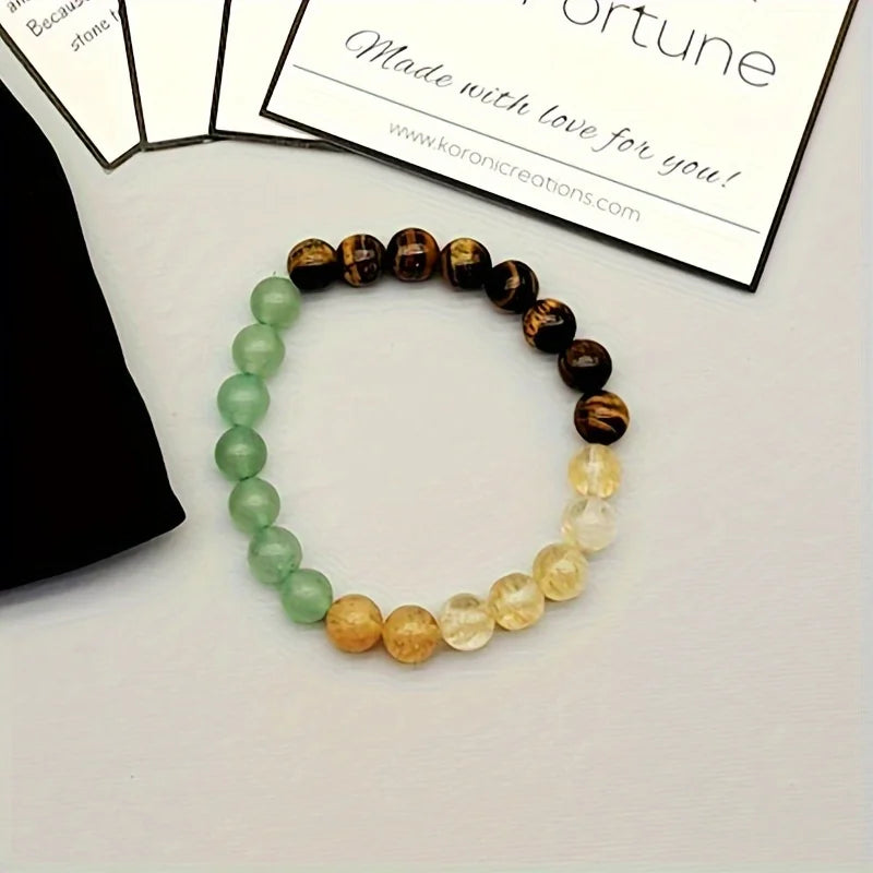 ✨ Good Luck Stone Beaded Bracelet – Green Aventurine & Yellow Tiger Eye Stone – Stress Relief Jewelry Gift for Men and Women