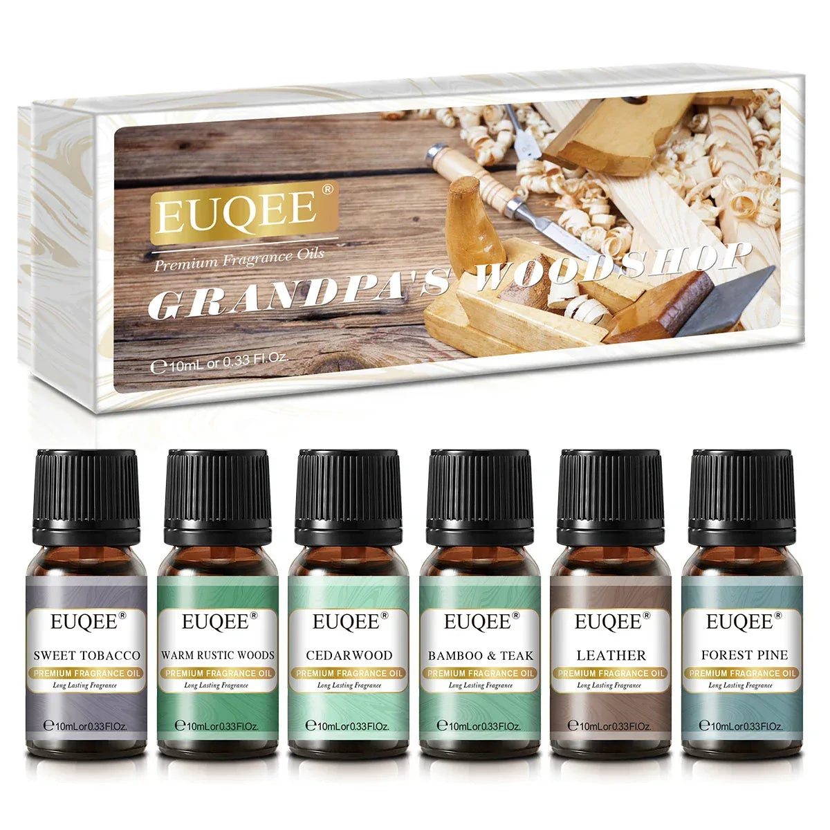 EUQEE 6pcs Fragrance Oils Gift Set – Premium Aromatherapy Essential Oils for Diffusers, Candles, and Soap Making 6x10ml Woodshop