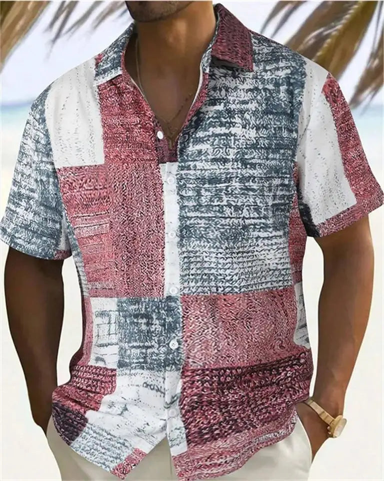 🎨 The Geometric 3D Block Masterpiece: Premium Men's Color-Block Hawaiian Shirt – High-Definition Digital Print, Breathable Short-Sleeve Button-Down, and Inclusive Oversized Silhouette (Up to 5XL)