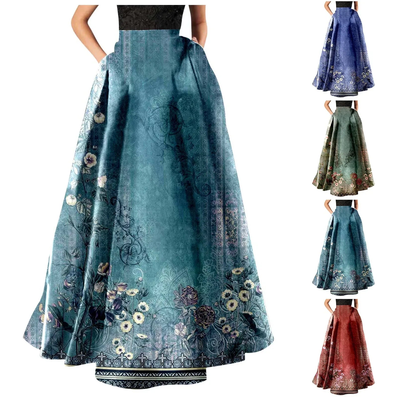 Summer Bohemian Maxi Skirt – Floral High Waist Pleated Maxi Skirt for Women in Boho Holiday Style