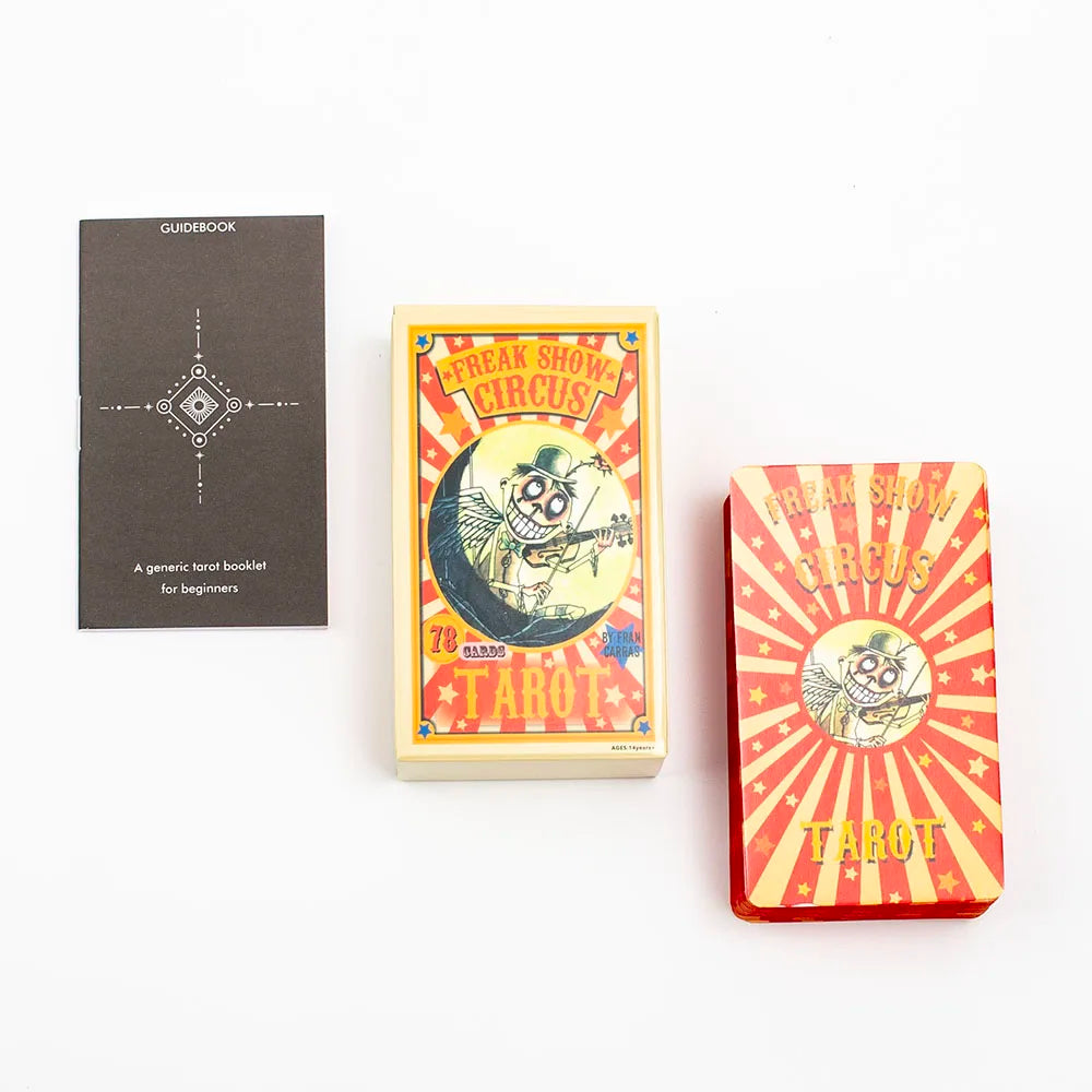 Freak Show Circus Tarot – 78-Card English Edition with Illustrated Guidebook for Divination, Family Gatherings & Party Board Games