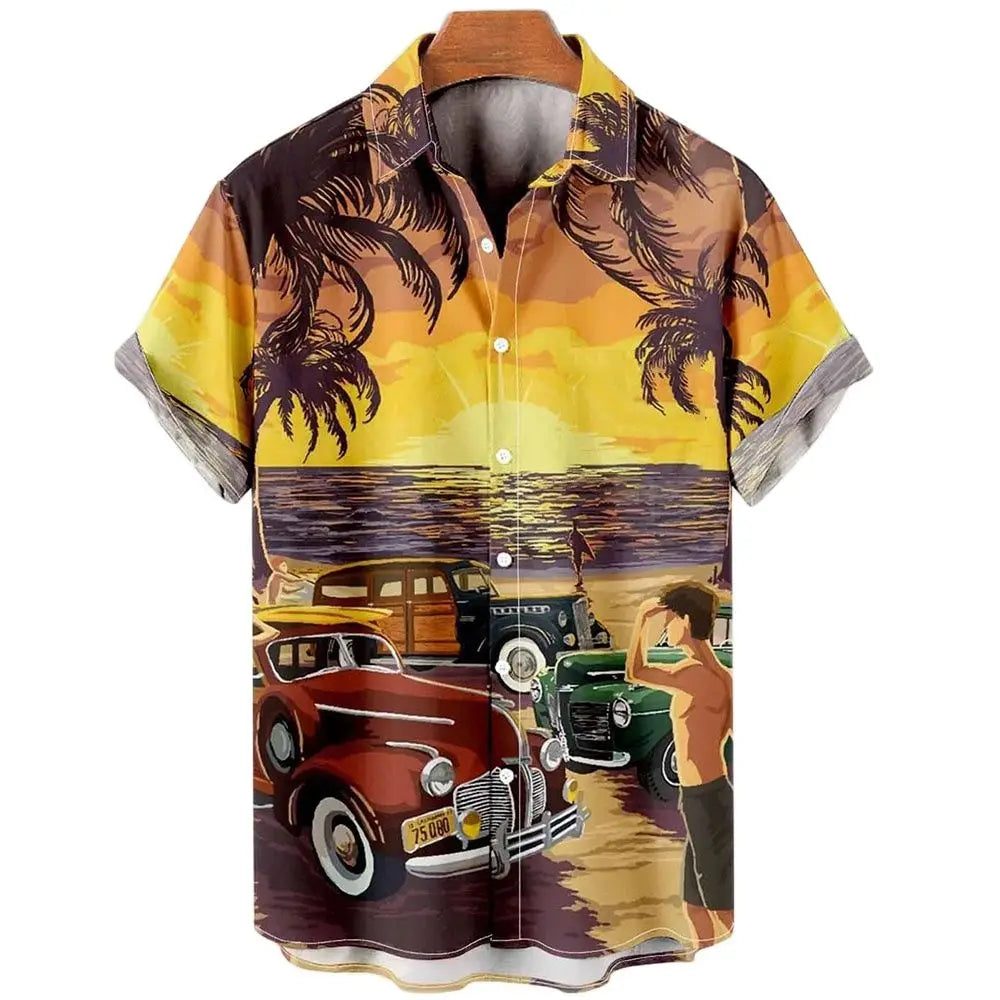 The Azure Horizon Premium Men's Seaside Holiday Hawaiian Shirt - High-Definition Tropical Floral Graphic Loose-Fit Handsome Silhouette Trousers Accent Shirt, Breathable Summer Beach Camisa Urban Short-Sleeve Apparel