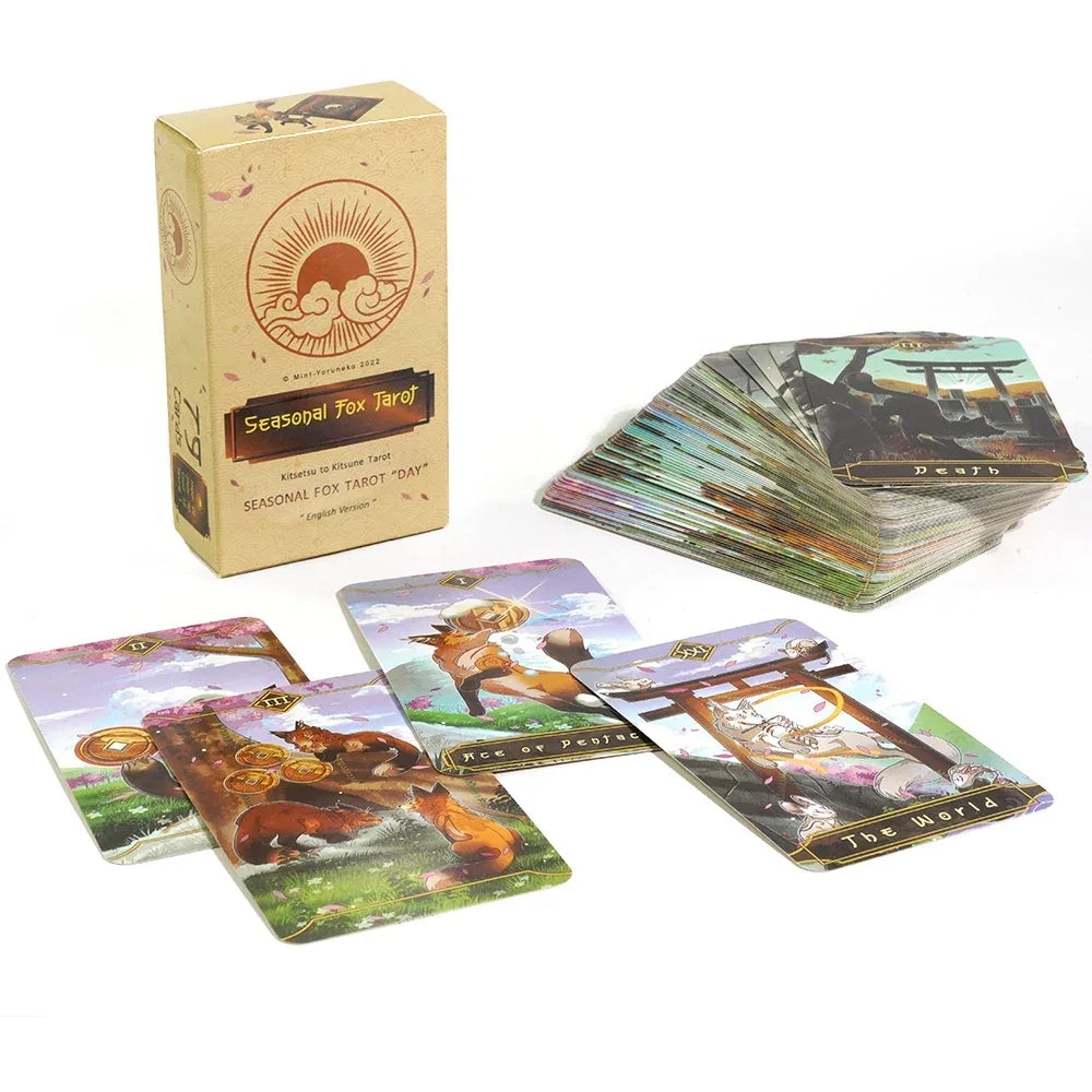 🦊 Seasonal Fox Tarot Deck – 78 Cards English Version | Kitseysu to Kitsune | Beginners' Friendly | Beautiful Gift Edition