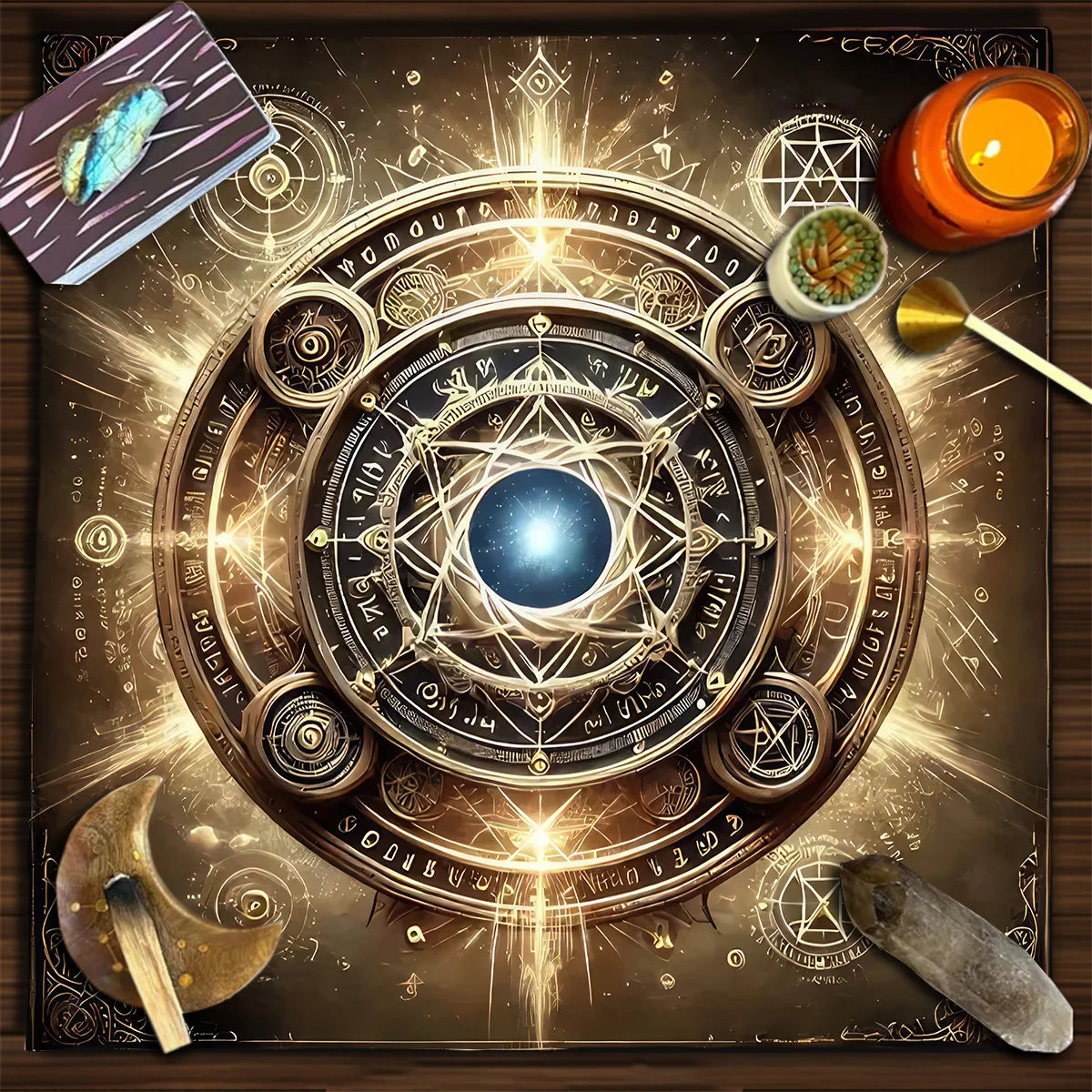 🃏 Colorful Flower of Life Tarot Tablecloth – Mandala Celestial Energy Altar Cloth for Astral Divination, Tarot Mat & Mystical Home Decor TLB (800)