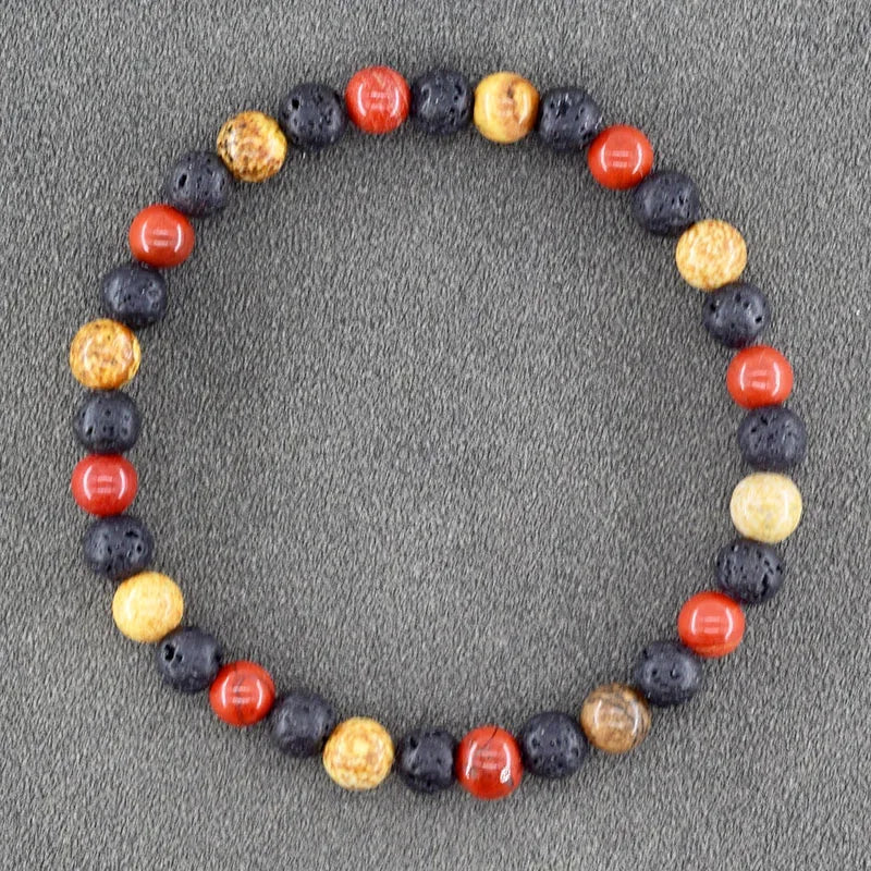 ✨ Natural African Pine Stone Beaded Bracelet – Authentic Picture Stone Bohemian Bangle for Men & Women – Volcanic Elastic Jewelry, Perfect Friendship Gift 24