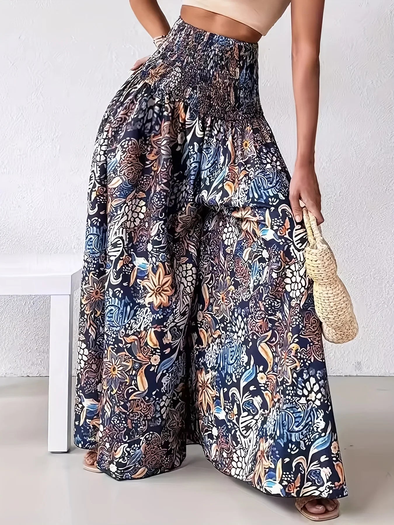 🌟 Plus Size 1XL-5XL Women's Fashionable Printed Floor Pants Elastic High Waisted Casual Floor Pants﻿