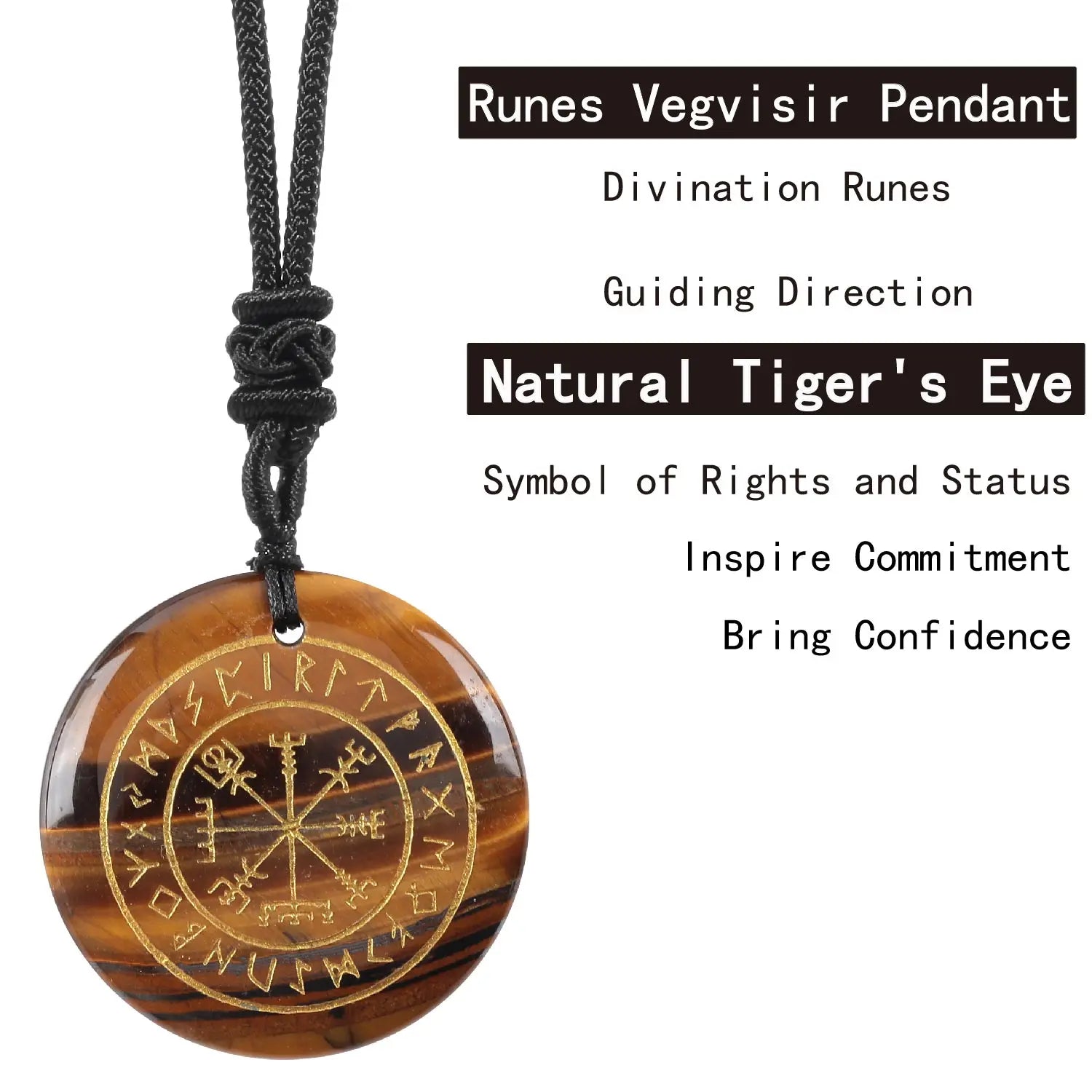 🧭 Natural Crystal Viking Compass Energy Pendant Necklace – Guardian Symbol | Fashion Jewelry for Men & Women Tigers Eye
