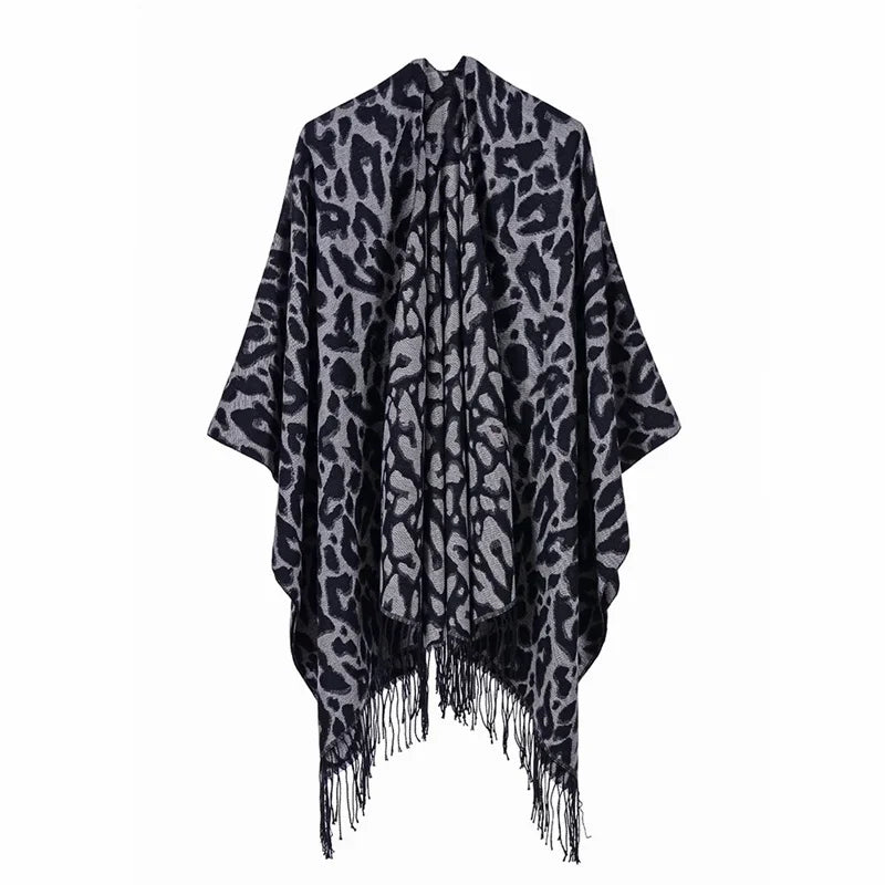 Winter Fashion Poncho Women Capes Scarf Imitation Cashmere Ladies Scarves Warm Shawls Wraps Woman Ponchos Bufanda Mujer Foulard One Size 5Leopard-black white