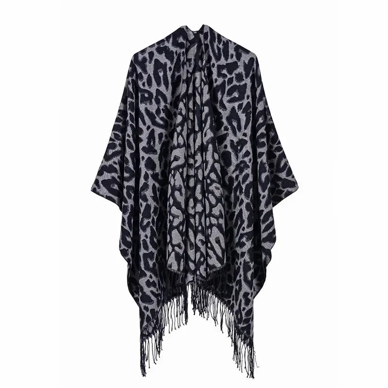 Women's Winter Poncho Wrap - Imitation Cashmere Shawl Cape & Scarf (130 x 150 cm) for Ultimate Warmth and Style One Size 5Leopard-black white