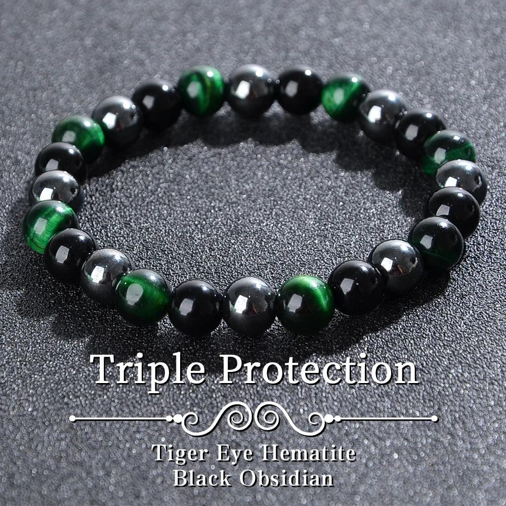 🛡️ The "Azure Guardian" Triple Protection Bracelet: Blue Malachite, Obsidian & Hematite Shield Style-C