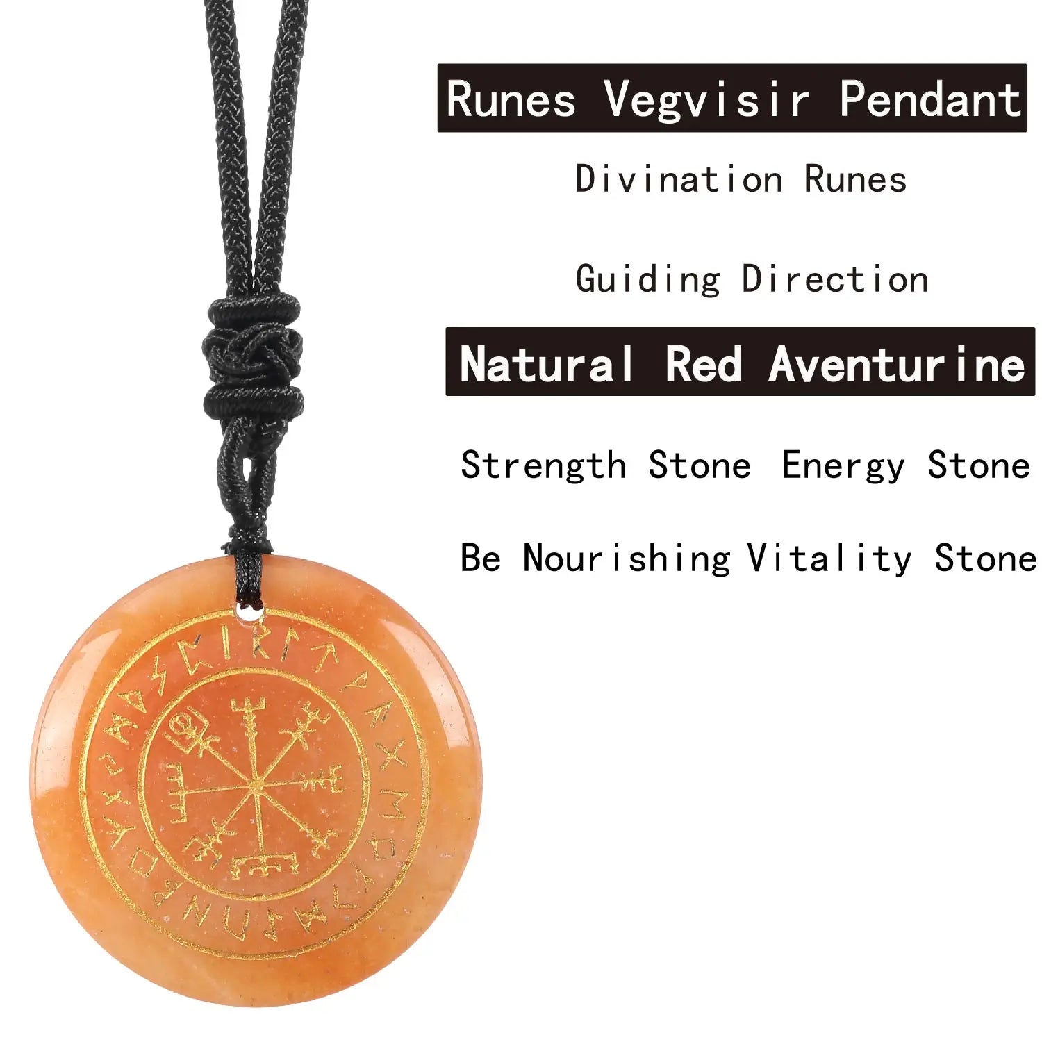 🧭 Natural Crystal Viking Compass Energy Pendant Necklace – Guardian Symbol | Fashion Jewelry for Men & Women Red Aventurine