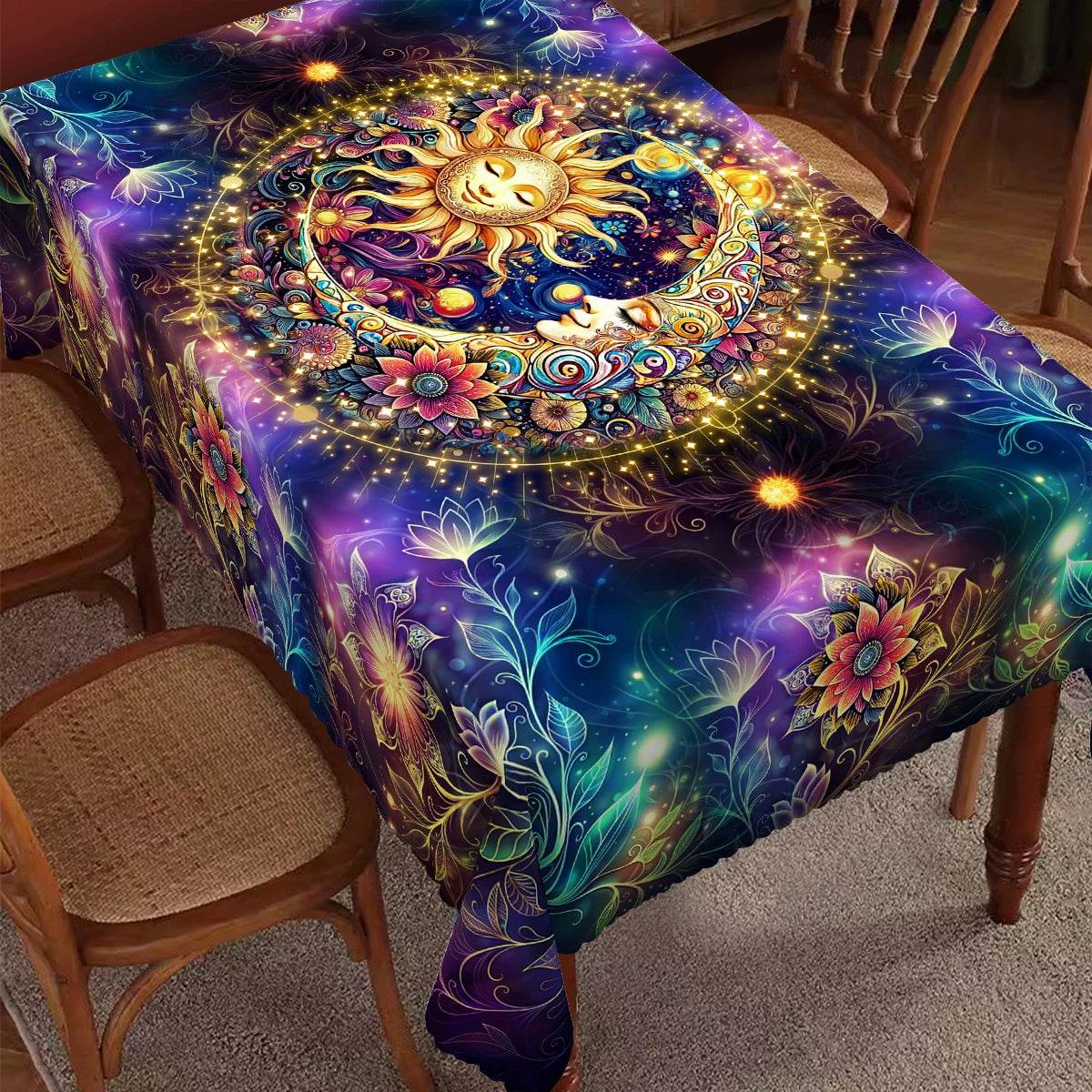 Mystic Tarot Tablecloth - Floral Energy Design with Embossed Edge for Divination and Home Decor