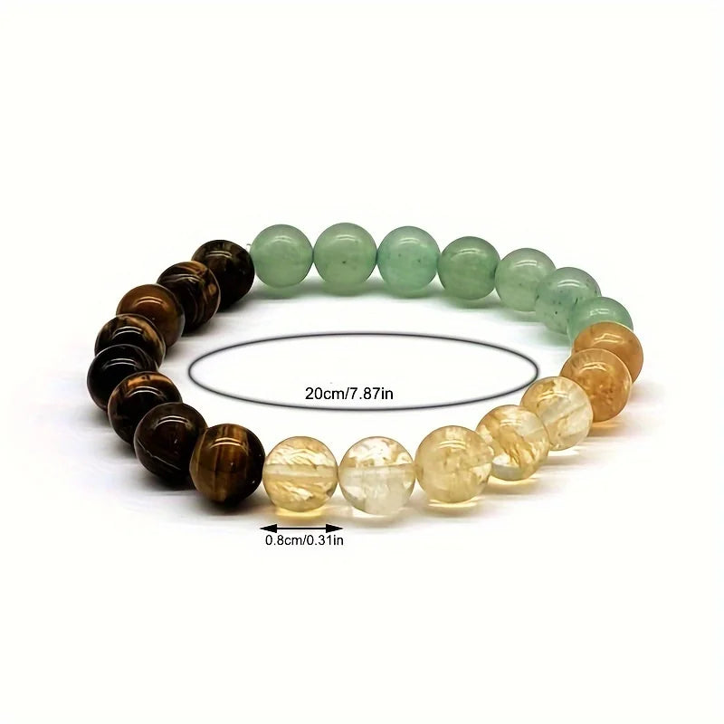 ✨ Good Luck Stone Beaded Bracelet – Green Aventurine & Yellow Tiger Eye Stone – Stress Relief Jewelry Gift for Men and Women