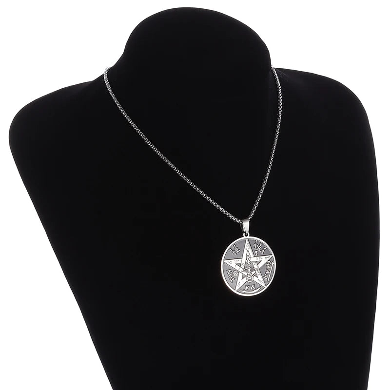 ✨ Witchcraft Pentagram Necklace – Stainless Steel | Men’s Amulet Pendant | Jewish Hebrew Tetragrammaton & Solomon Symbol