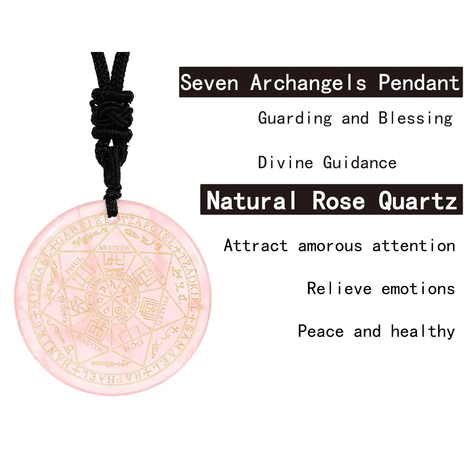 ✨ Natural Crystal Quartz Seven Archangels Amulet Necklace – Seal of Solomon Talisman | Men’s Spiritual Protection Jewelry with Archangel Michael Rose Quartz