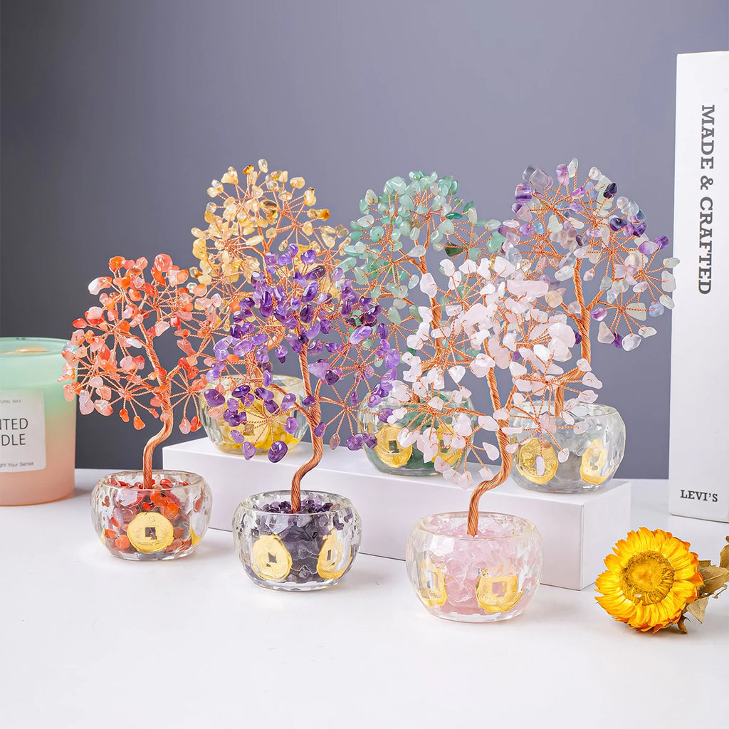 🌳 7 Chakra Healing Crystal Tree: "Get Rich" Money Tree with Natural Stones – Feng Shui Bonsai for Wealth, Luck & Home Office Decor