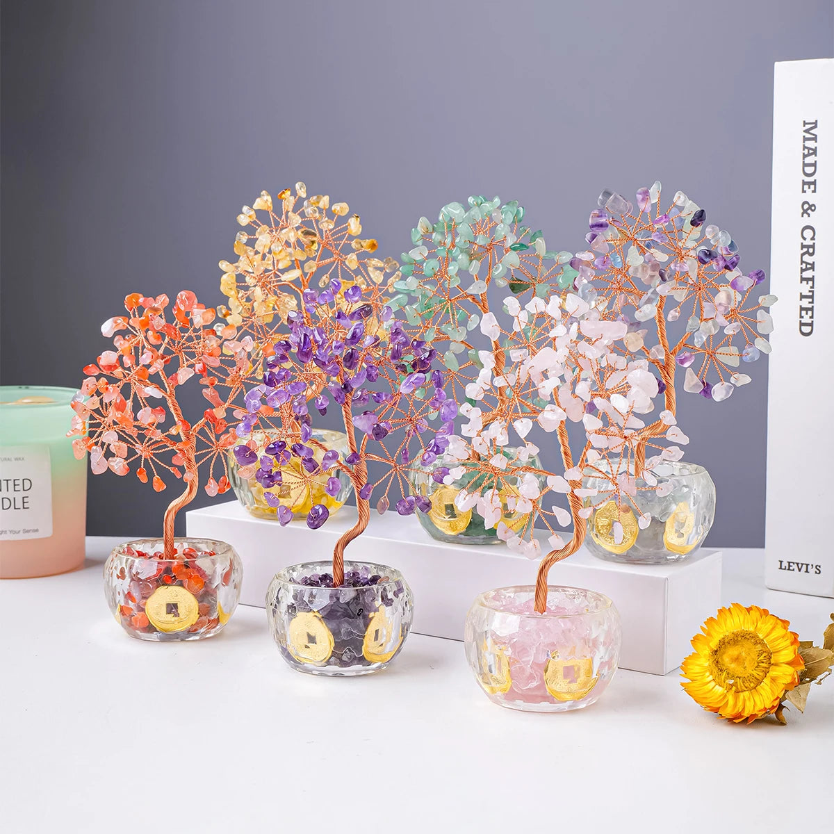 🌳 7 Chakra Healing Crystal Tree: "Get Rich" Money Tree with Natural Stones – Feng Shui Bonsai for Wealth, Luck & Home Office Decor