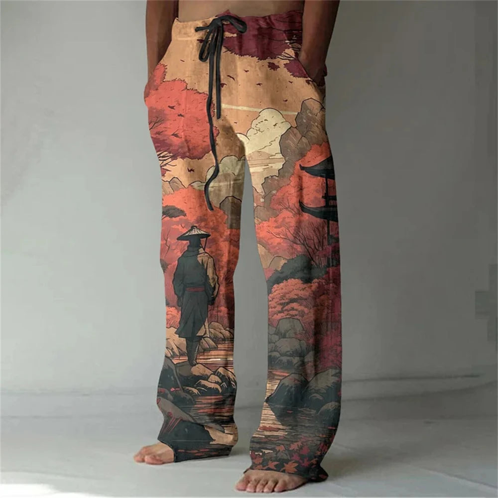 ✨ The Zen Master 3D Bamboo-Infused Linen-Blend Trousers: Premium Men's Casual Loose-Fit Joggers with Hyper-Realistic Nature Prints, Adjustable Drawstring, and Multi-Functional Utility Pockets