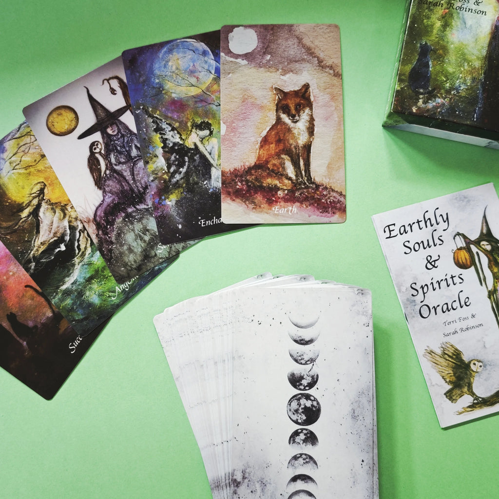 🔥12x7cm Earthly Souls Spirits Oracle Deck | 59 Cards with Folded Guidebook – Dark Edition