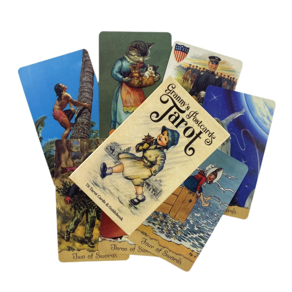 Granny’s Postcards Tarot – 78-Card English Deck by Mykola Taradaiko, Vintage Postcard-Inspired Divination Set for Family Board Games & Collectors