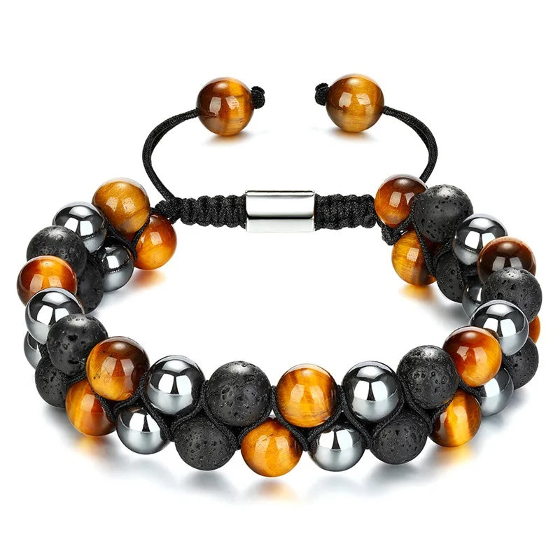 🛡️ Triple Protection Bracelet: Tiger Eye, Black Obsidian & Hematite 8mm Beads – Ultimate Energy Shield, Grounding & Healing Crystal Bangle for Men & Women 8MM Bead Bracelet-26