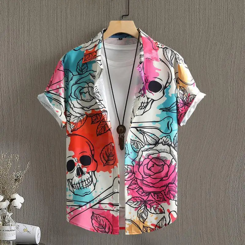 🏝️ The Harajuku-Hibiscus Y2K Masterpiece: Premium Men's Luxury Hawaiian Shirt – Retro Floral Graphic Print, Breathable Short-Sleeve Casual Top, and Signature Harajuku Oversized Silhouette CS2024AT3142