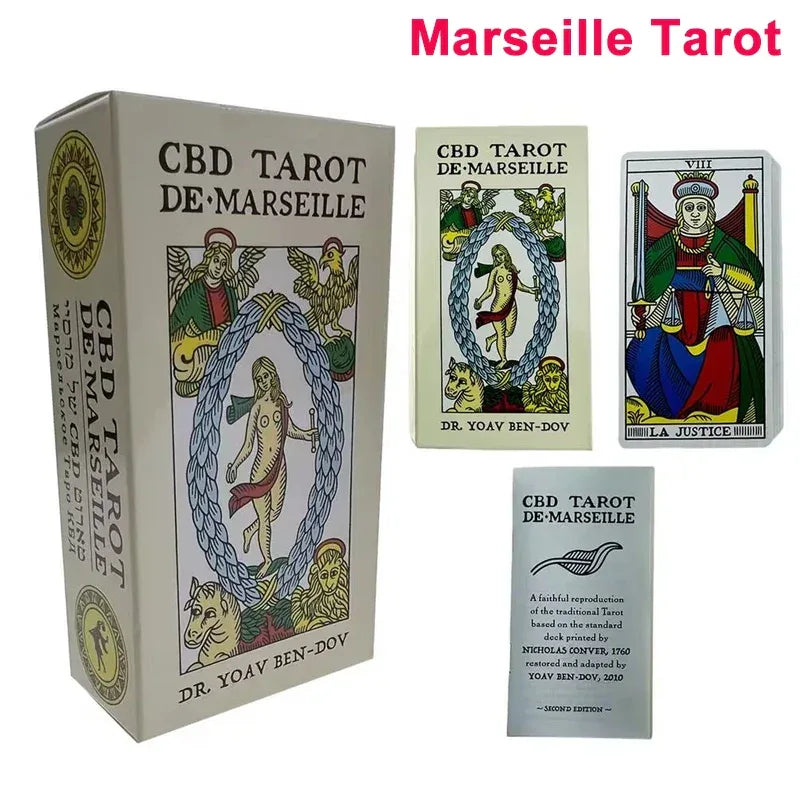 🃏 Marseille Tarot Deck – Full English Version, 78 Cards with Gilded Edges, Magic Tarot Board Game, Universal Mini Rider Tarot A