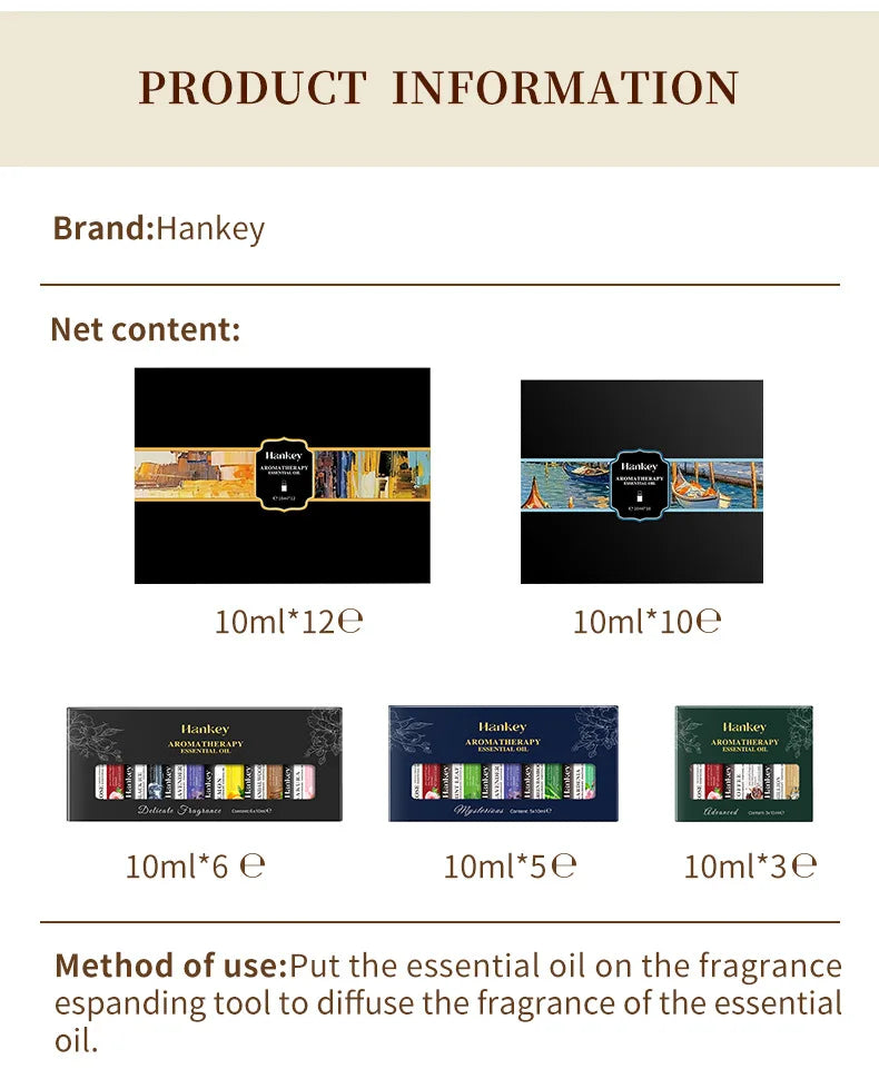 🌿 10ml Essential Oil Aromatherapy Gift Box – Water-Soluble Oils for Air Humidifiers Featuring Lavender, Rose, Eucalyptus, White Peach & Oolong Scents﻿