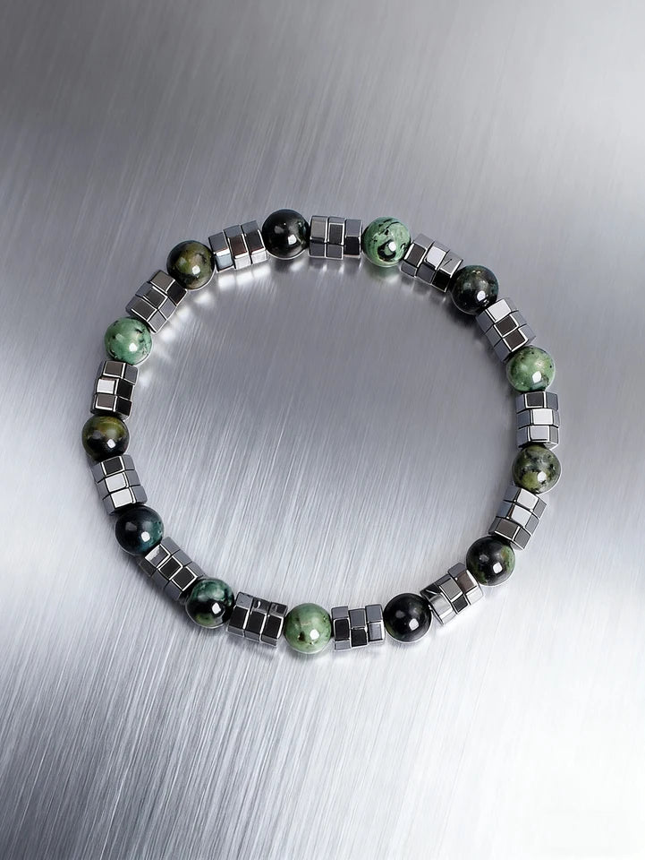 ✨ Geometric Irregular Hematite & Polar Jade Beads Bracelet – Natural Stone Jewelry for Strength, Confidence & Vigour – New Stylish Balance Accessory