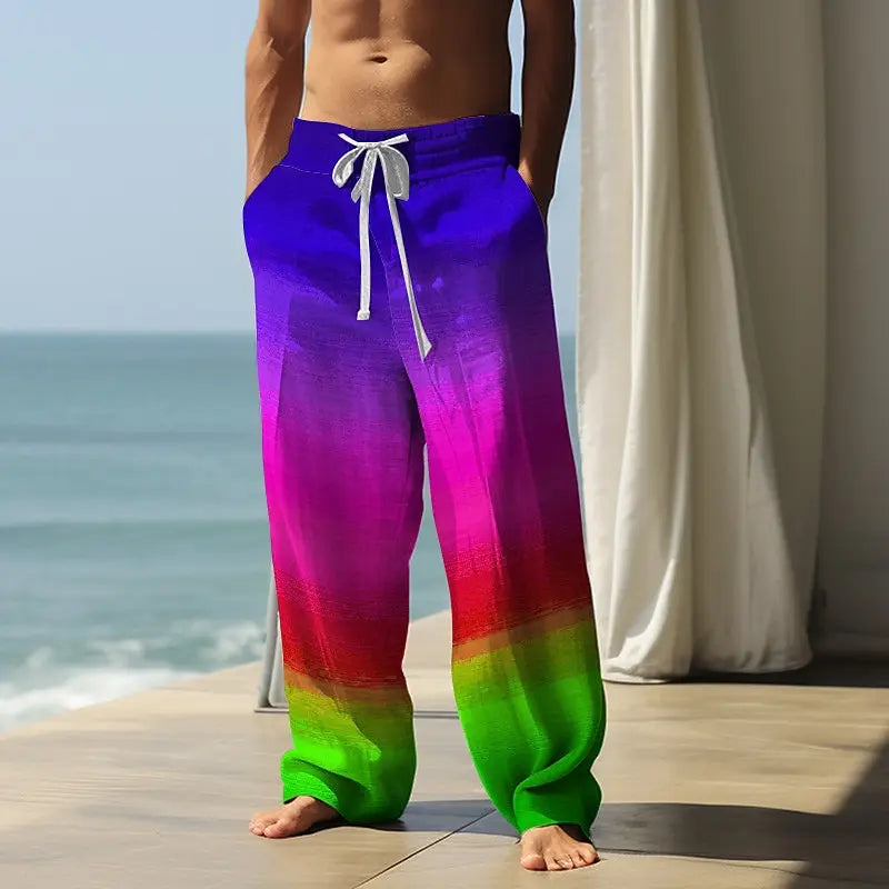 🌈 The Spectrum Visionary: Premium Men’s Fall 2026 Wide-Leg Trousers – High-Definition Rainbow Gradient Ombre Print, Mid-Waist Elastic Drawstring Fit, and Sophisticated Urban-Relaxed Outdoor Statement Pants