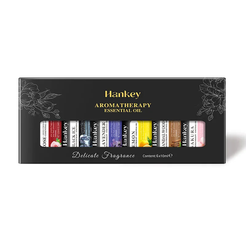 🌿 10ml Essential Oil Aromatherapy Gift Box – Water-Soluble Natural Oils for Diffuser and Humidifier with Lavender, Rose, Eucalyptus, White Peach, and Oolong﻿ 6PCS