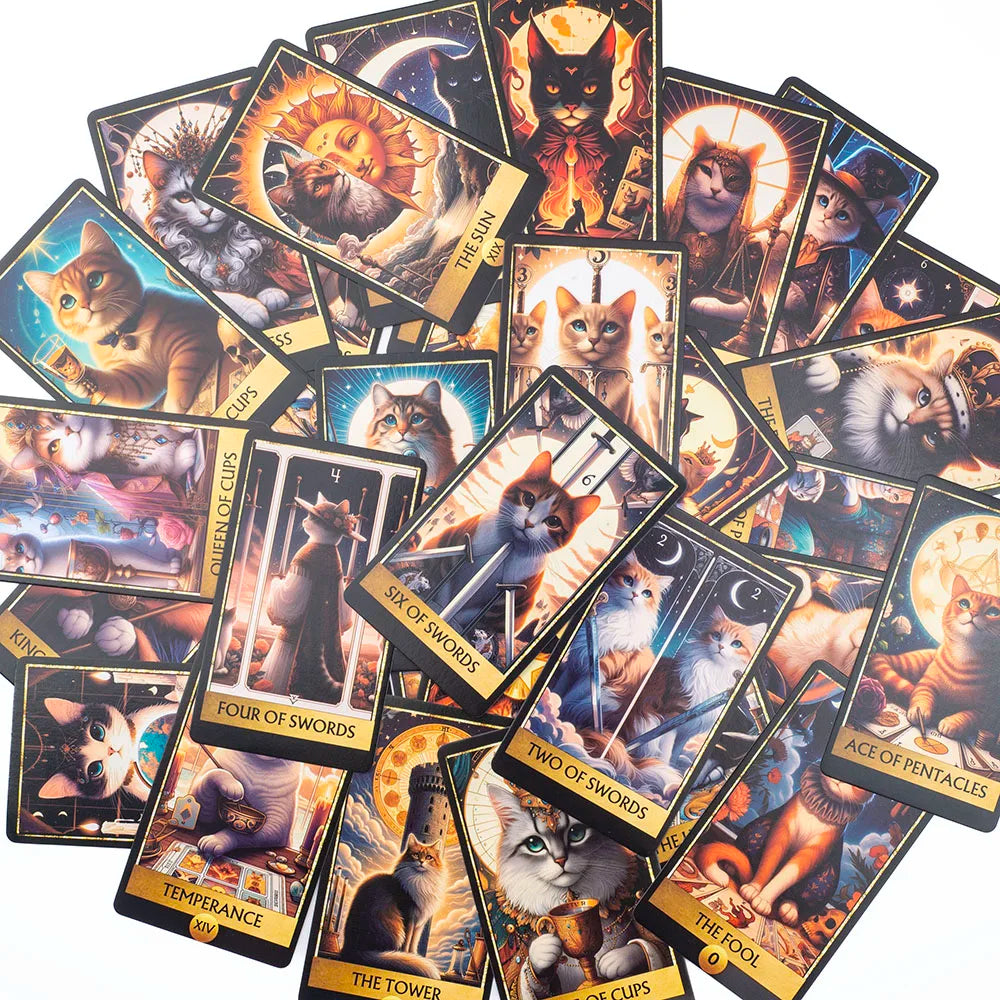 😺 Cat Tarot 78 Card Deck | English Version | Board Game & Christmas Gift | Divination Tools for Fun Fortune Telling | 10.3x6.1cm
