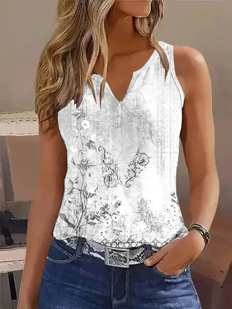 👚 Women’s Casual Small Vest T-Shirt with Suspenders – Fashionable V-Neck Painted Grace Tank Top for Summer