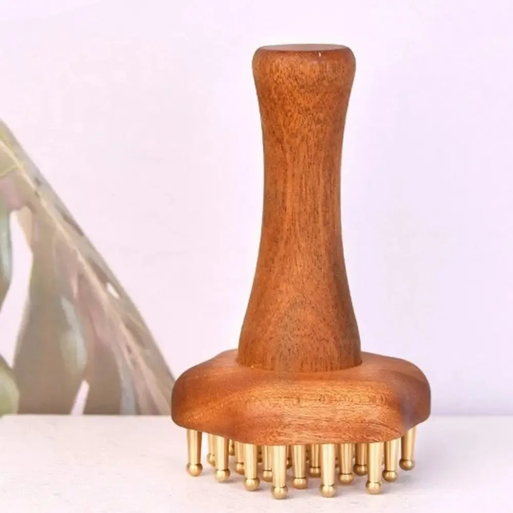 Portable Wood Massage Brush with Copper Head – 24 Teeth Meridian Massager & Body Sculpting Tool﻿