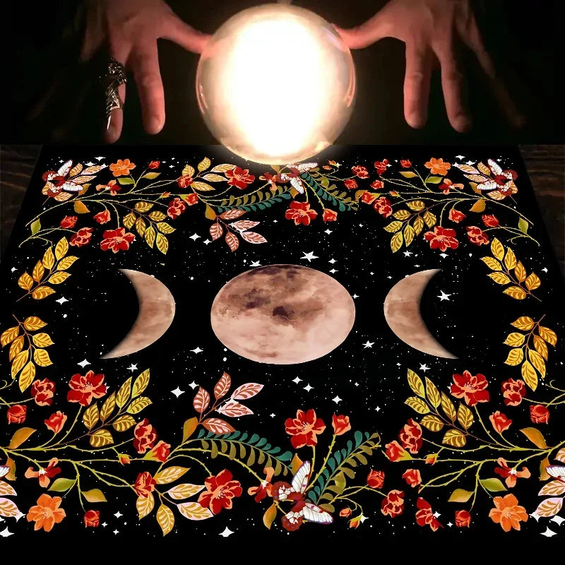 🌙 Moonlight Flower Tarot Card Table Cloth﻿ | Altar Card Mat & Witchcraft Astrology Supplies – Beautiful Decorative Card Mat for Sacred Rituals