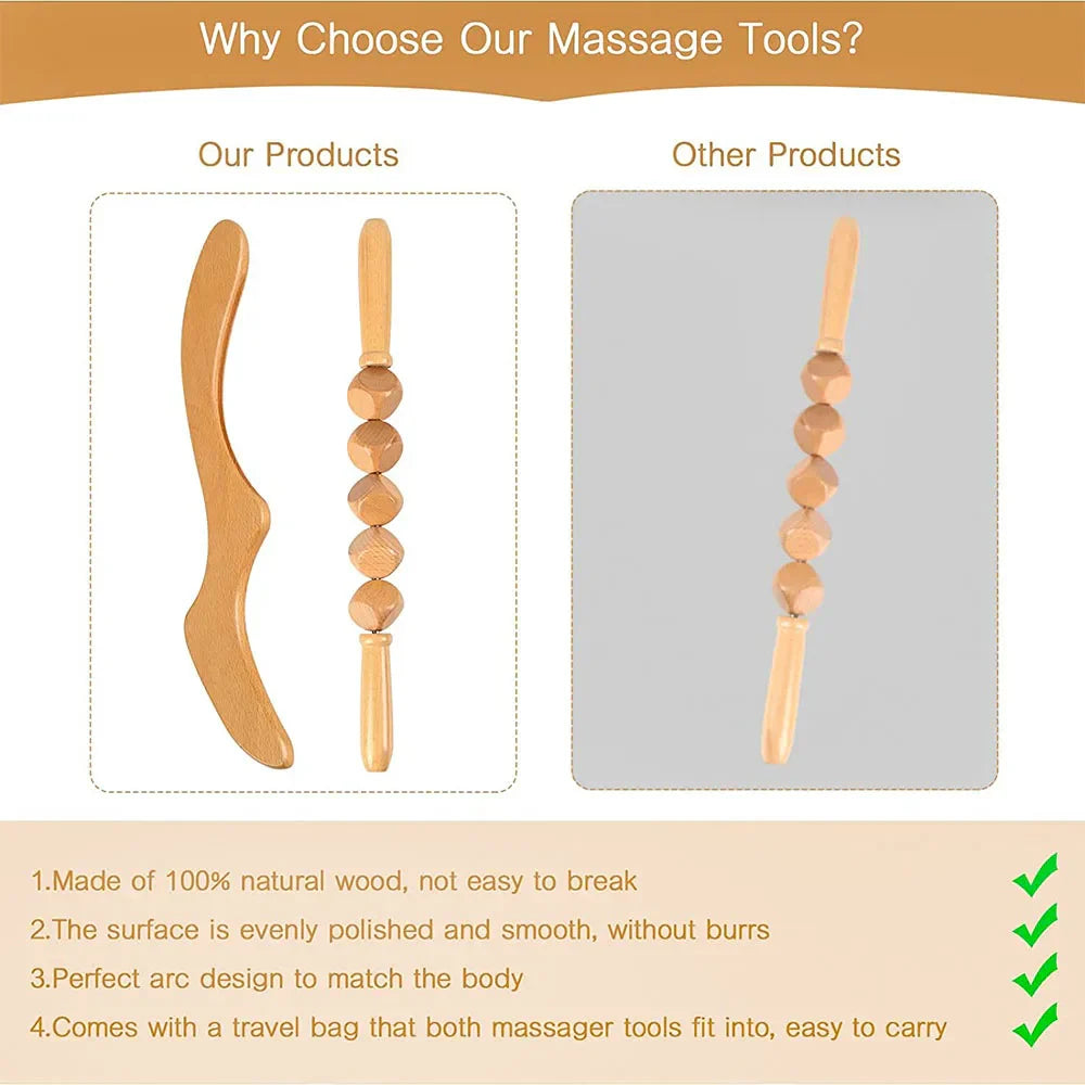 Wood Therapy Fascia Release Massage Tools – Wooden Massage Brush & Gua Sha Body Sculpting Tool for Smooth Meridians and Deep Tissue Relief﻿