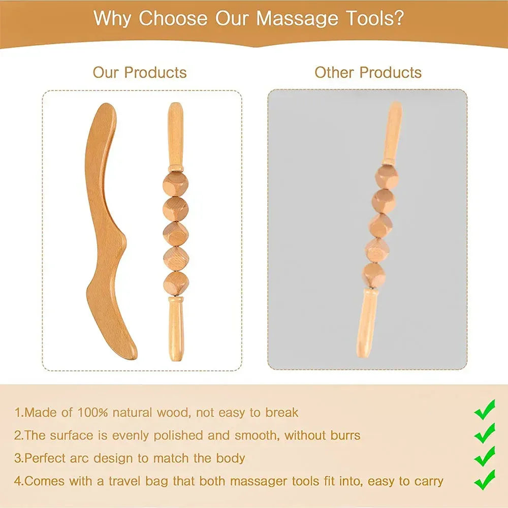 Wood Therapy Fascia Release Massage Tools – Wooden Massage Brush & Gua Sha Body Sculpting Tool for Smooth Meridians and Deep Tissue Relief﻿