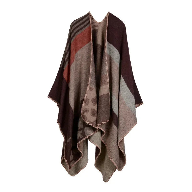 Winter Fashion Poncho Women Capes Scarf Imitation Cashmere Ladies Scarves Warm Shawls Wraps Woman Ponchos Bufanda Mujer Foulard One Size 2Leopard-coffee