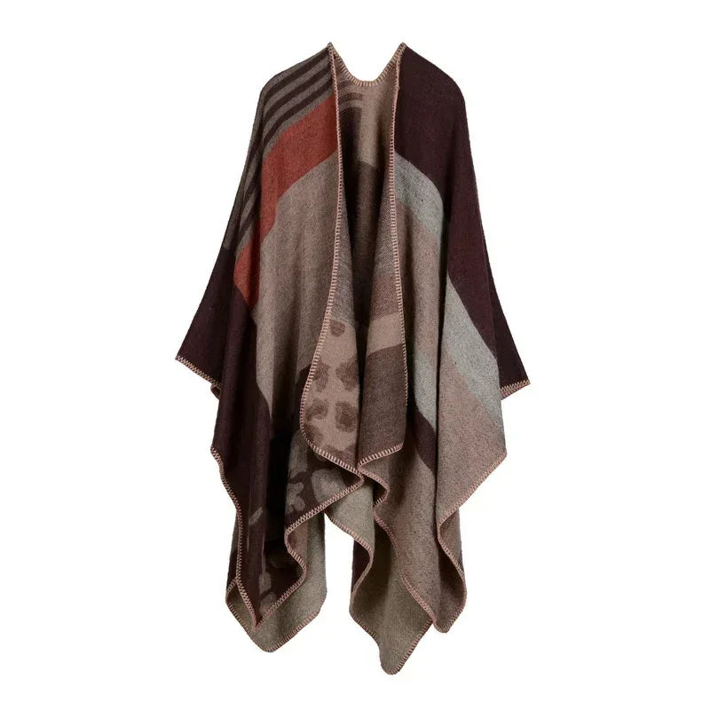 Women's Winter Poncho Wrap - Imitation Cashmere Shawl Cape & Scarf (130 x 150 cm) for Ultimate Warmth and Style One Size 2Leopard-coffee