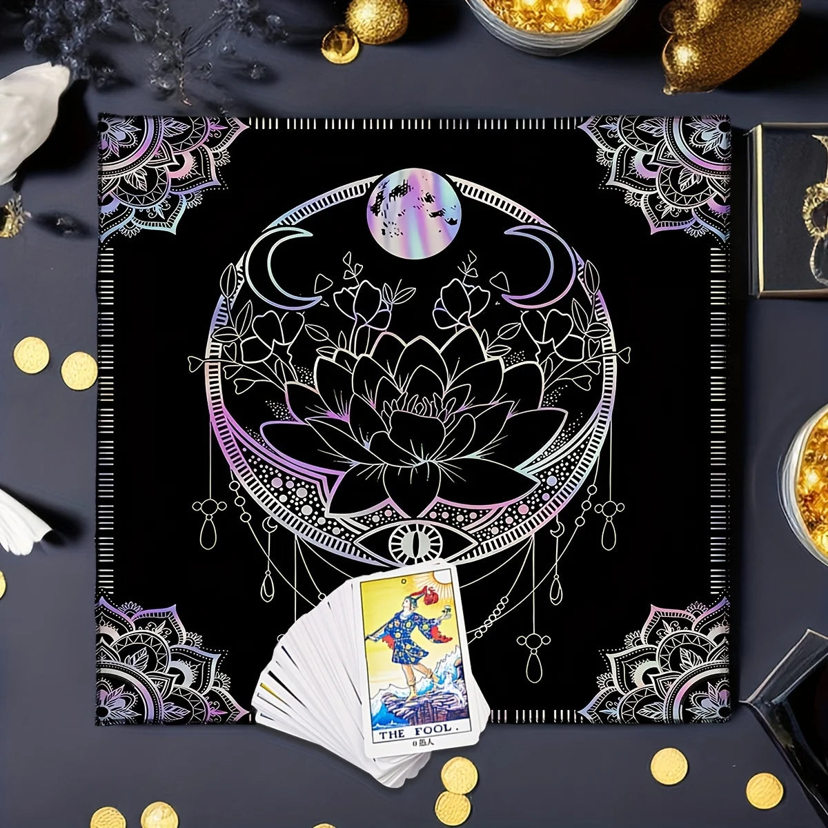 🃏 VIKAMA Mandala Tarot Tablecloth – Witchy Astrology Altar Cloth & Mystic Home Decor Table Cover