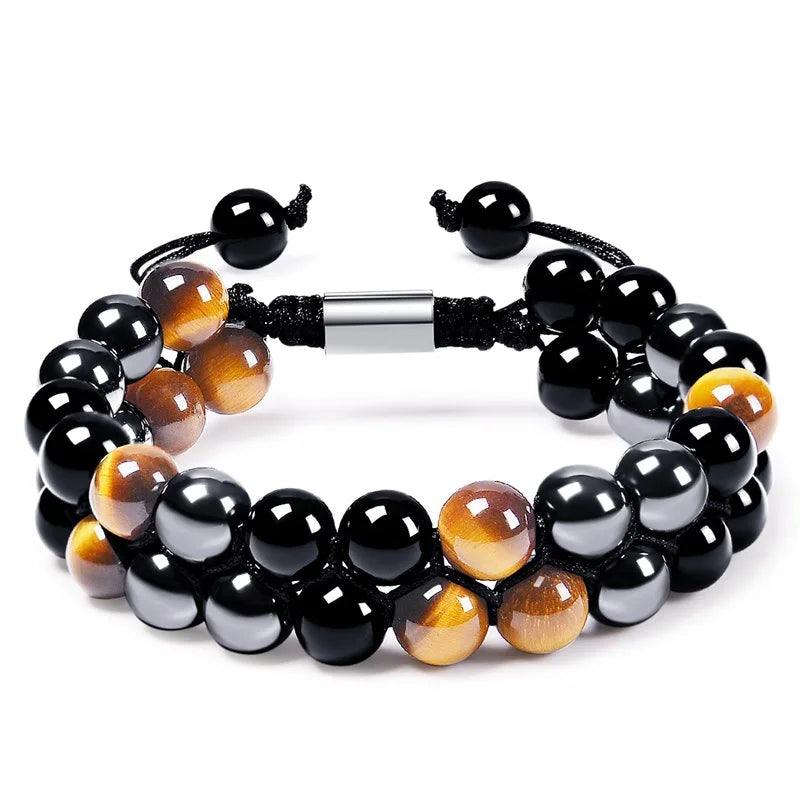 🛡️ Triple Protection Bracelet: Tiger Eye, Black Obsidian & Hematite 8mm Beads – Ultimate Energy Shield, Grounding & Healing Crystal Bangle for Men & Women Bead Bracelet-16