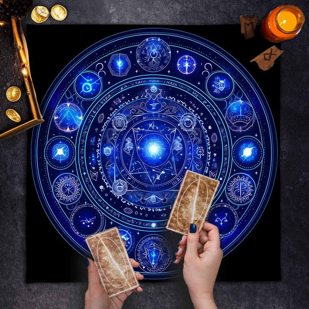 🌌Divination With Tarot Tablecloth | Cosmic Star Astrology Decorated Altar Cloth – Rune & Astrology Oracle Board Game Mat