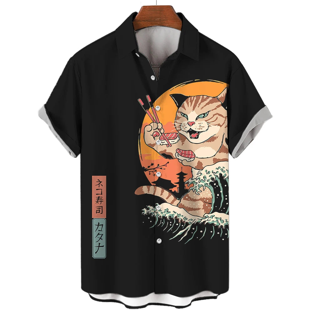 🐱 The Samurai Neko Edition: Premium Unisex 3D Printed Japanese Samurai Cat Shirt – High-Definition Bushido Feline Graphic, Breathable Quick-Dry Hawaiian Beach Shirt, and Sophisticated Urban-Streetwear Short-Sleeve (S-5XL) CS2024AT8903