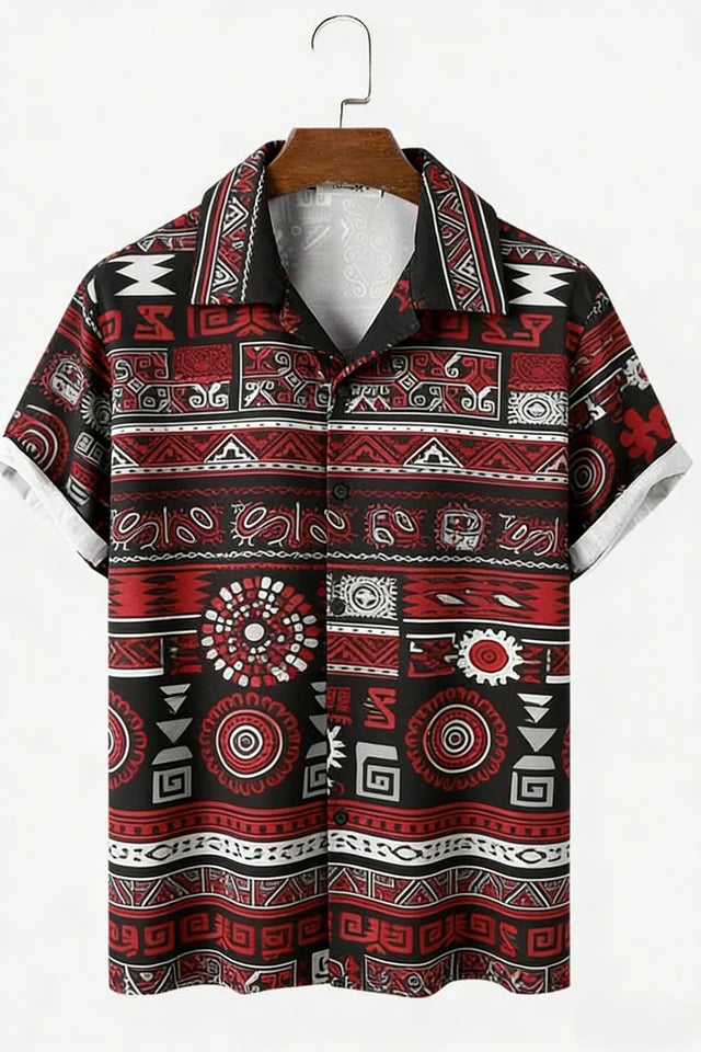 🗿 The Tribal-Aura 3D Masterpiece: Premium Men’s Hawaiian Linen Shirt – High-Definition 3D Ethnic Graphic Print, Ultra-Breathable Short-Sleeve Button-Down with Reinforced Shirt Collar