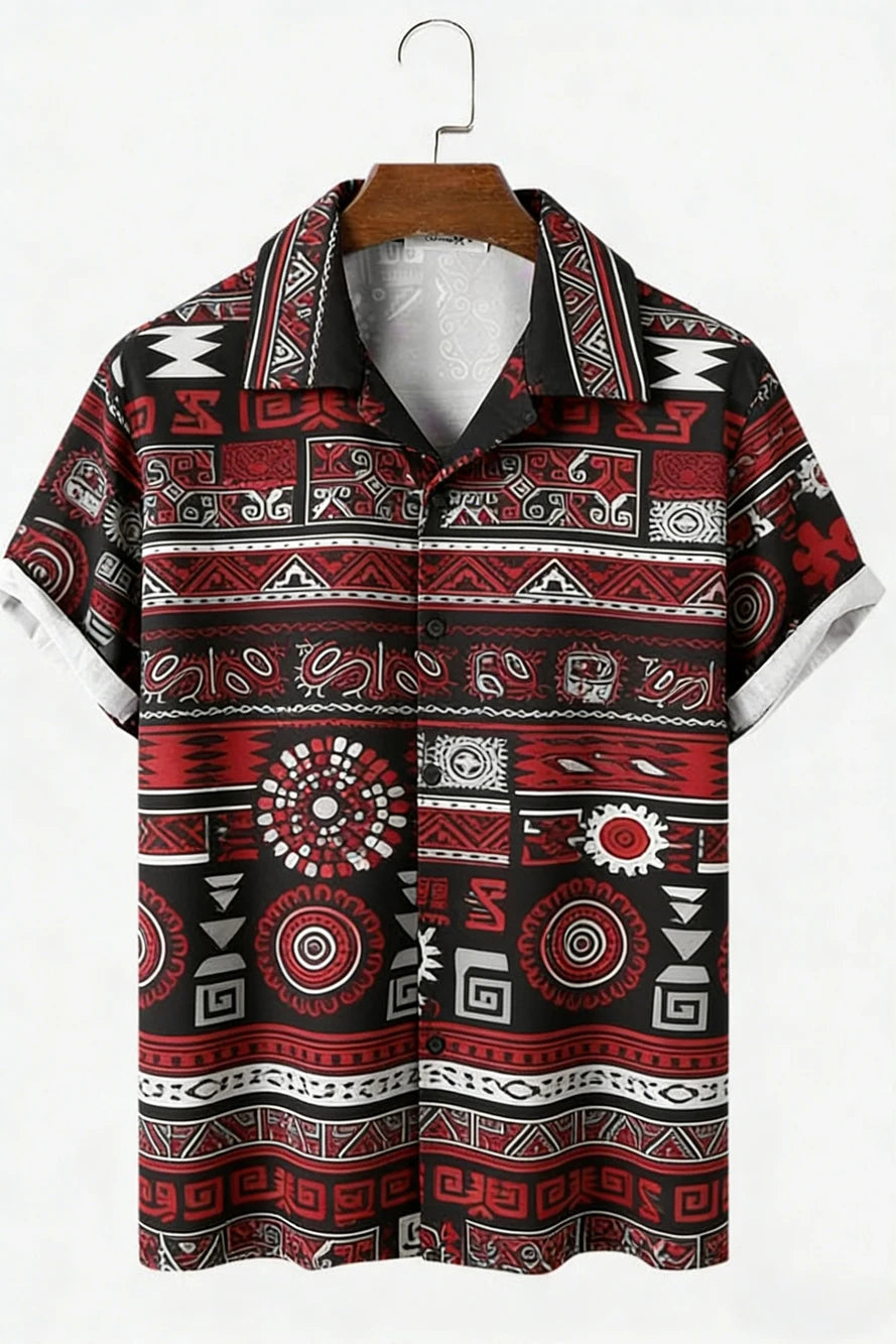 🗿 The Tribal-Aura 3D Masterpiece: Premium Men’s Hawaiian Linen Shirt – High-Definition 3D Ethnic Graphic Print, Ultra-Breathable Short-Sleeve Button-Down with Reinforced Shirt Collar DXFZB-4