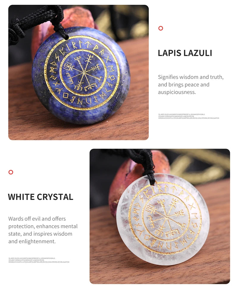 🧭 Natural Crystal Viking Compass Energy Pendant Necklace – Guardian Symbol | Fashion Jewelry for Men & Women